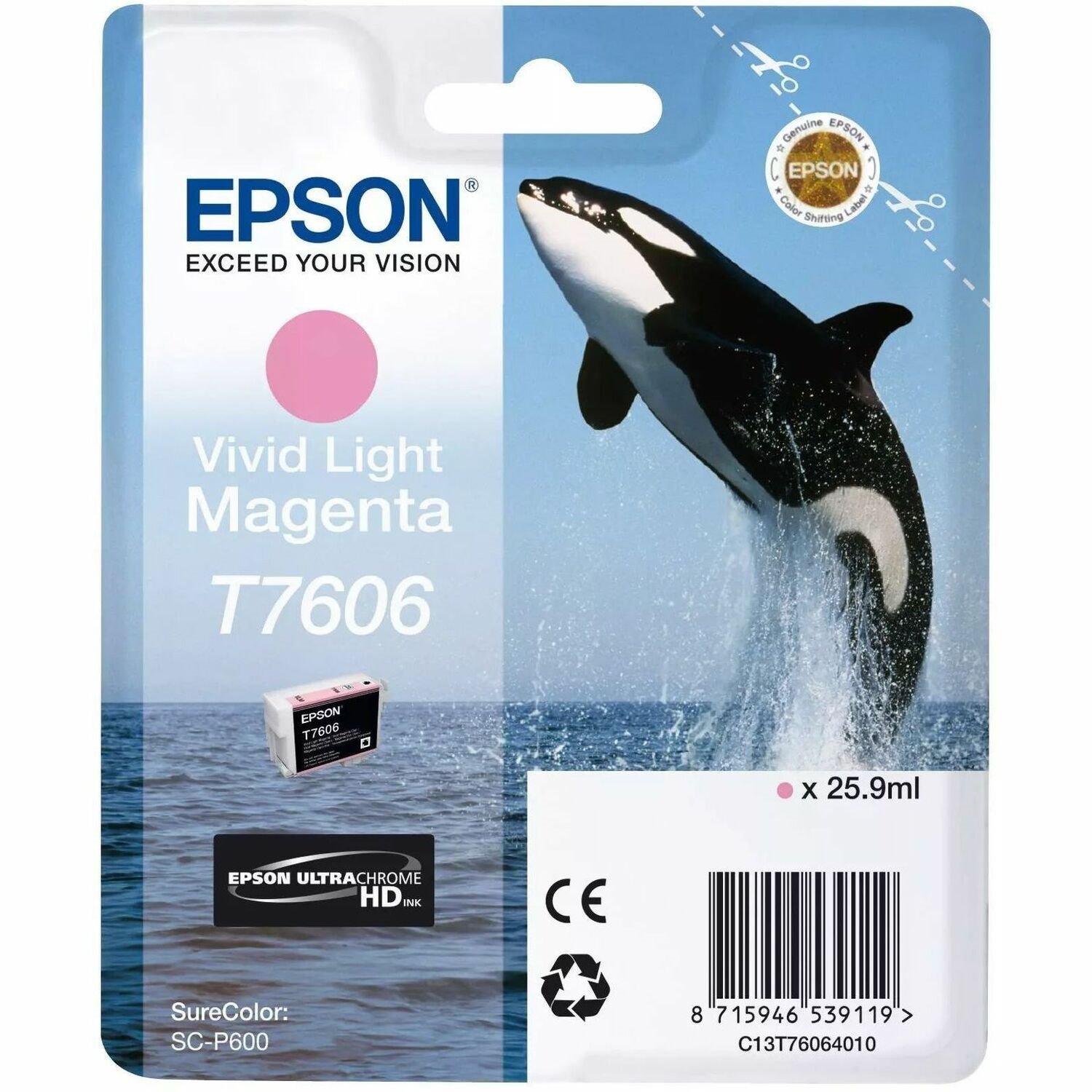 Epson T7606 Original Inkjet Ink Cartridge - Single Pack - Vivid Light Magenta - 1 Piece