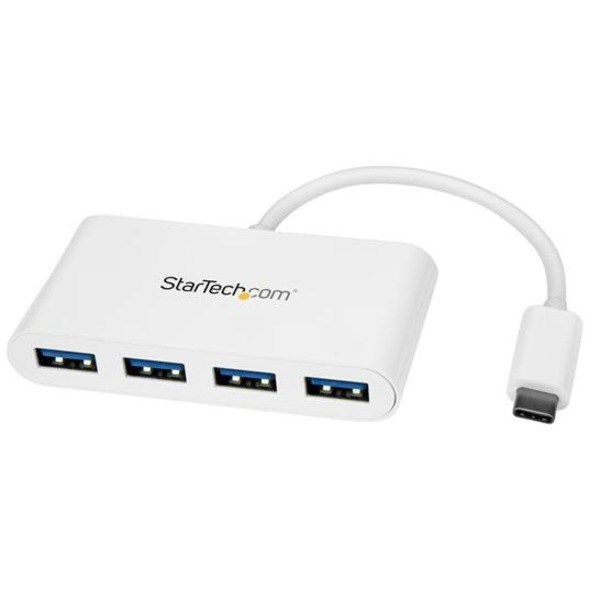 StarTech.com 4 Port USB C Hub with 4x USB-A (USB 3.0 SuperSpeed 5Gbps) - USB Bus Powered - Portable/Laptop USB Type-C Adapter Hub - White