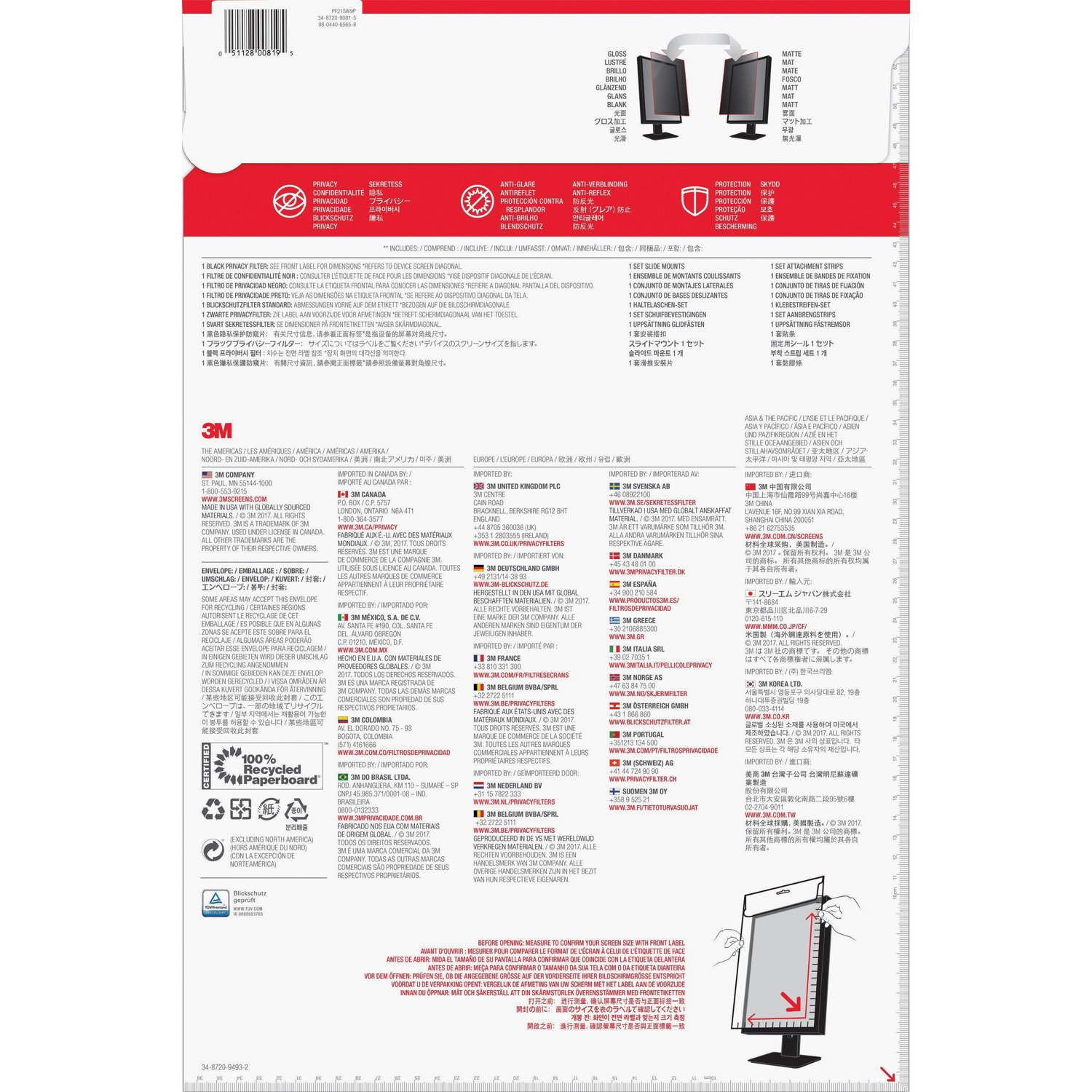 3M&trade; Privacy Filter for 21.5in Portrait Monitor, 16:9, PF215W9P