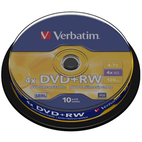 Verbatim 43488 DVD Rewritable Media - DVD+RW - 4x - 4.70 GB - 10