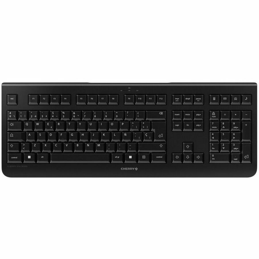 CHERRY KW 3000 Keyboard - Wireless Connectivity - USB 2.0 Type A Interface - Spanish - QWERTY Layout - Black