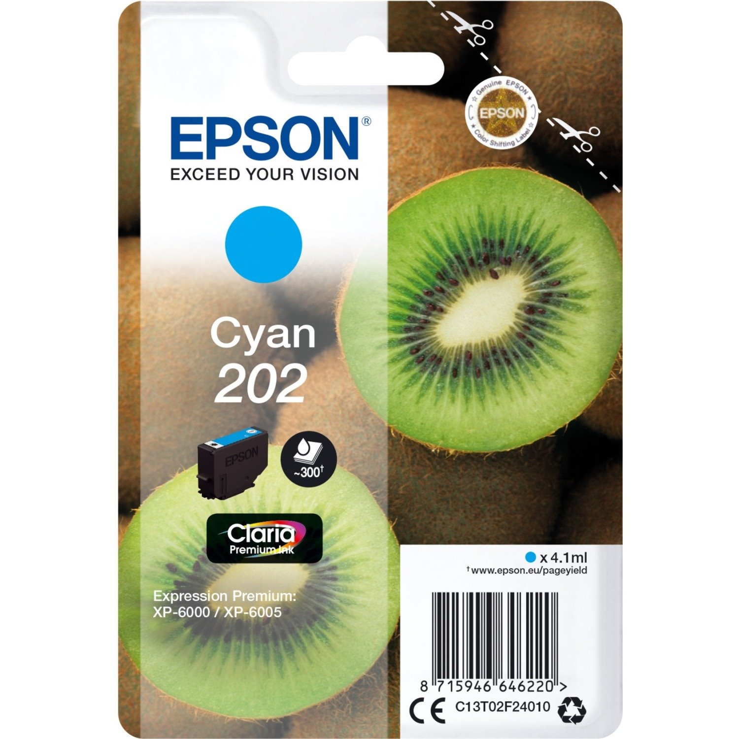 Epson Claria Premium 202 Original Standard Yield Inkjet Ink Cartridge - Single Pack - Cyan - 1 Pack