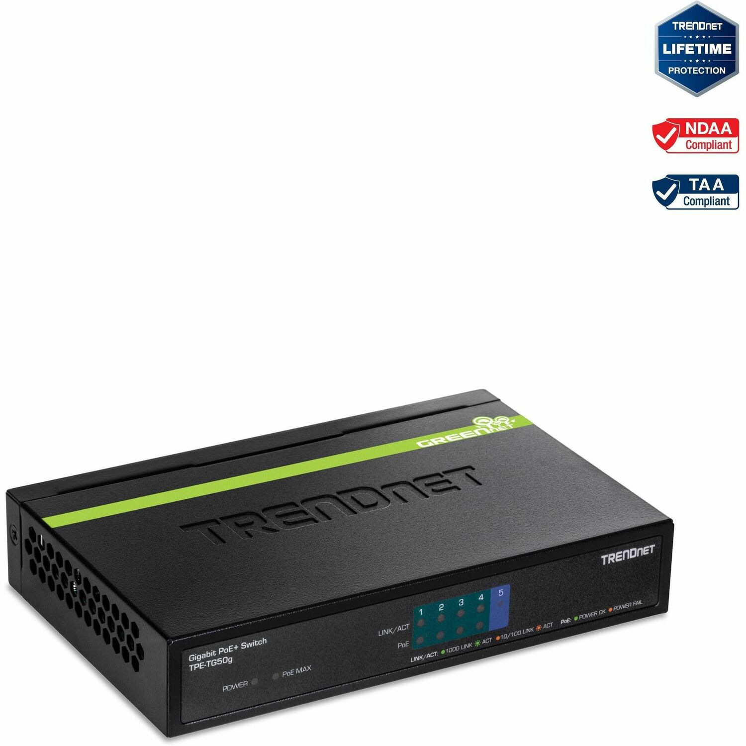 TRENDnet TPE-TG50g 5 Poorten Ethernetswitch - Gigabit Ethernet - 10/100/1000Base-T - Nieuw - TAA Compliant