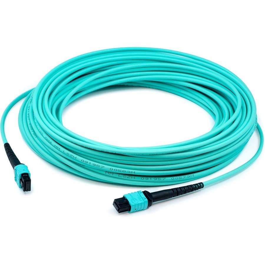 AddOn 50m MPO/UPC to MPO/UPC Aqua OM3 OFNR (Riser-Rated) 12-Strand Fiber Patch Cable