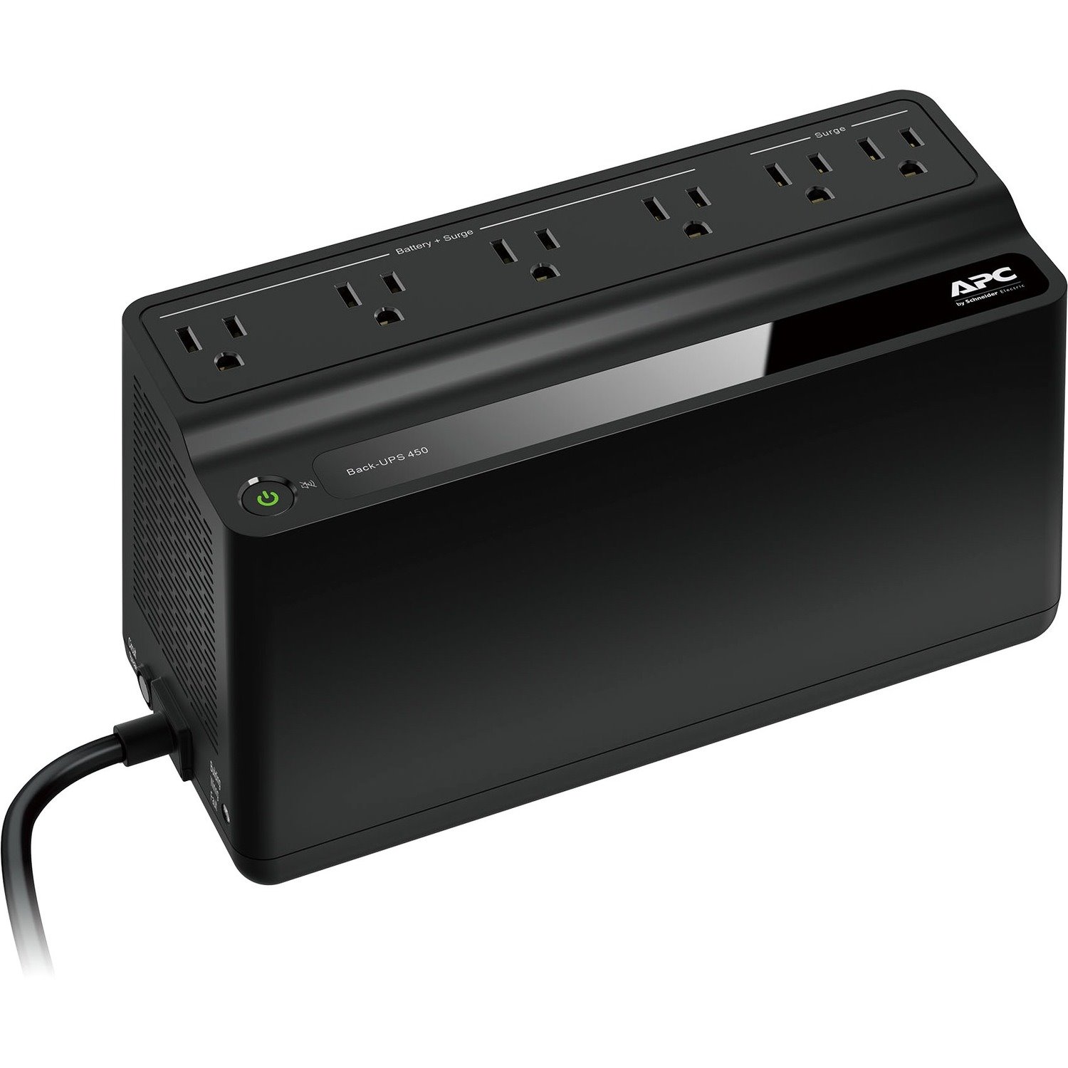 APC Back-UPS 450VA, 120V, 6 NEMA outlets (2 surge), Battery is not user replaceable