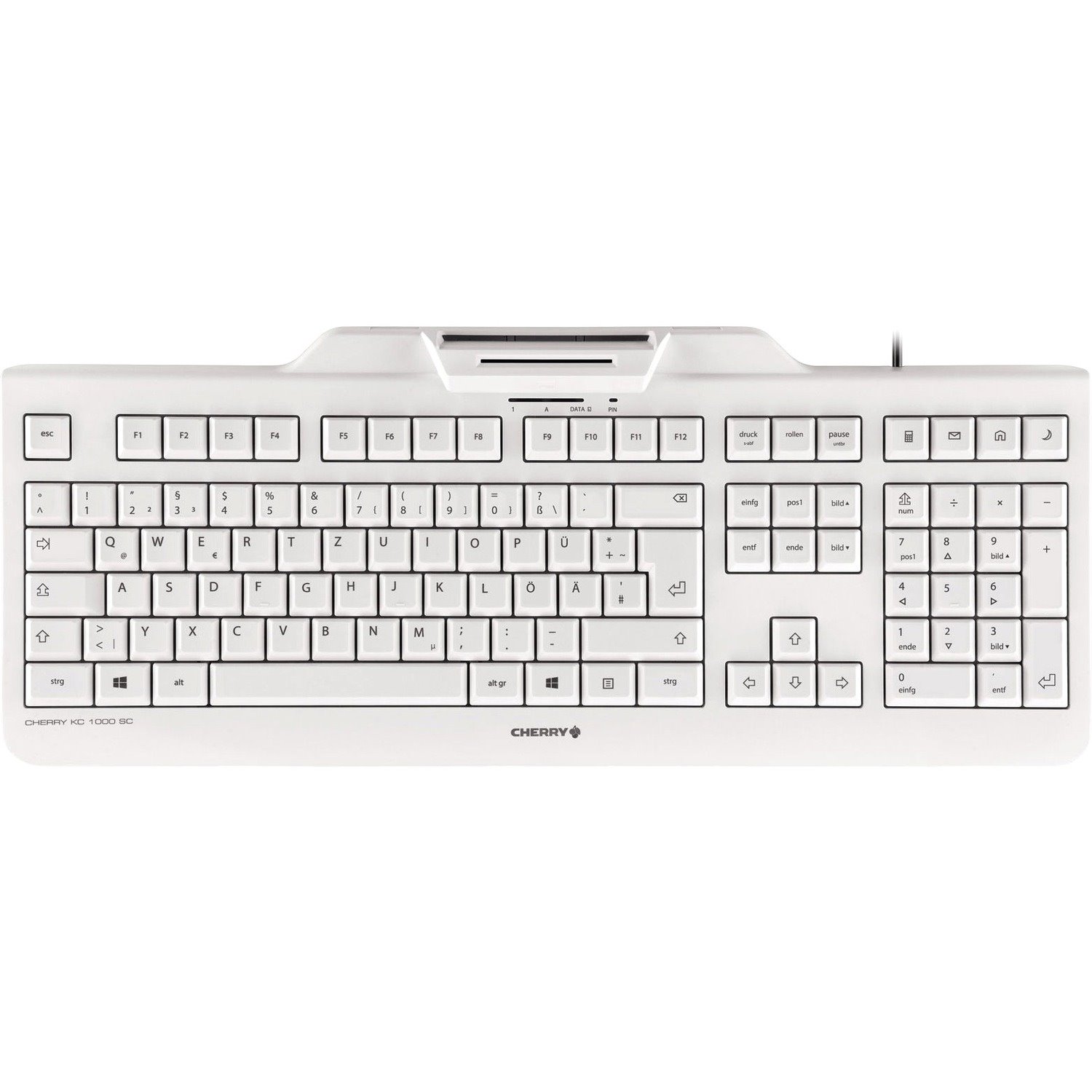 CHERRY KC 1000 SC Keyboard - Cable Connectivity - USB 2.0 Type A Interface - German - QWERTZ Layout - Light Grey