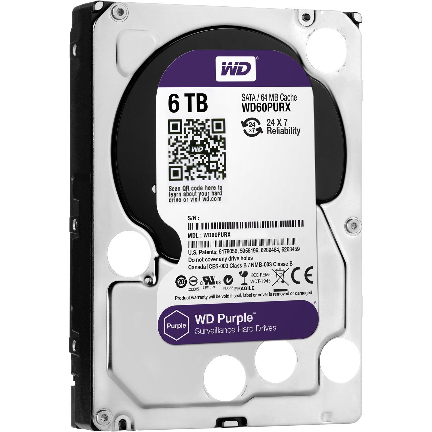 WD Purple WD60PURX 6 TB Hard Drive - 3.5" Internal - SATA (SATA/600)
