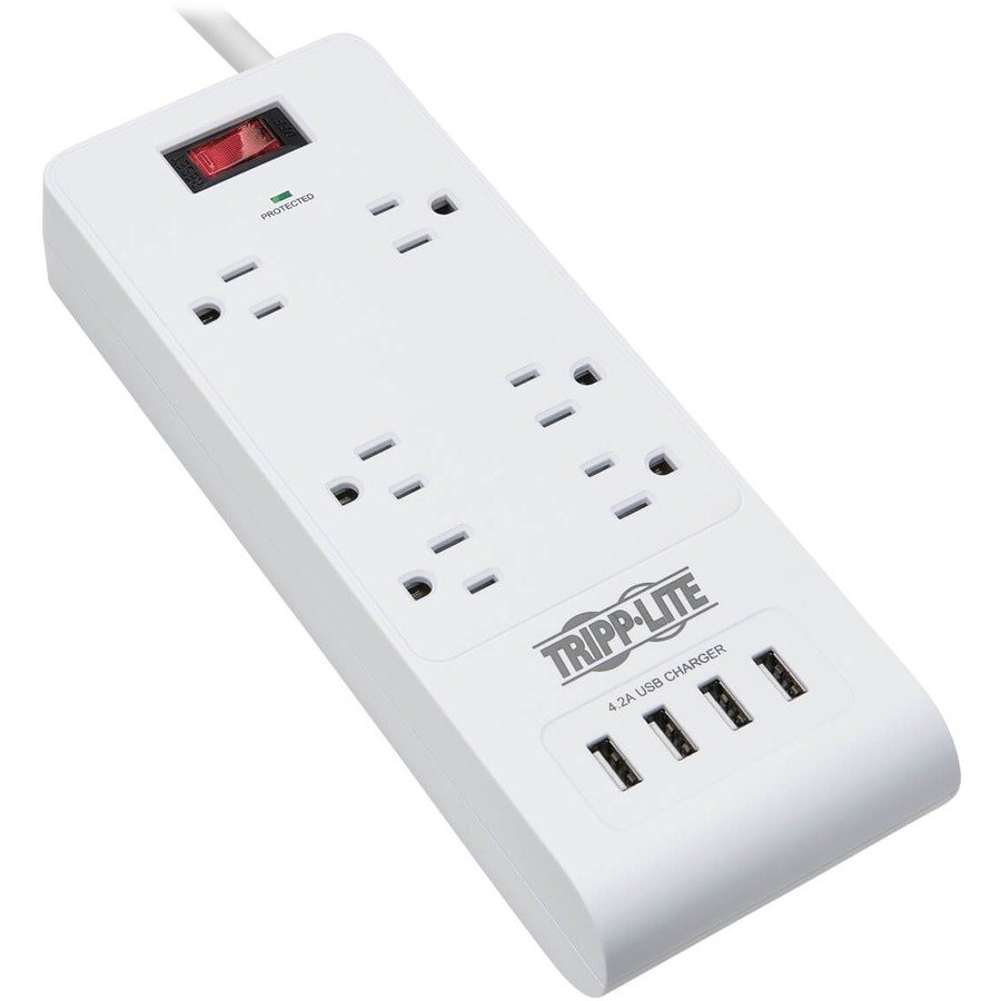 Eaton Tripp Lite Series 6-Outlet Surge Protector with 4 USB Ports (4.2A Shared) - 15 ft. (4.57 m) Cord, 5-15P Plug, 900 Joules, White