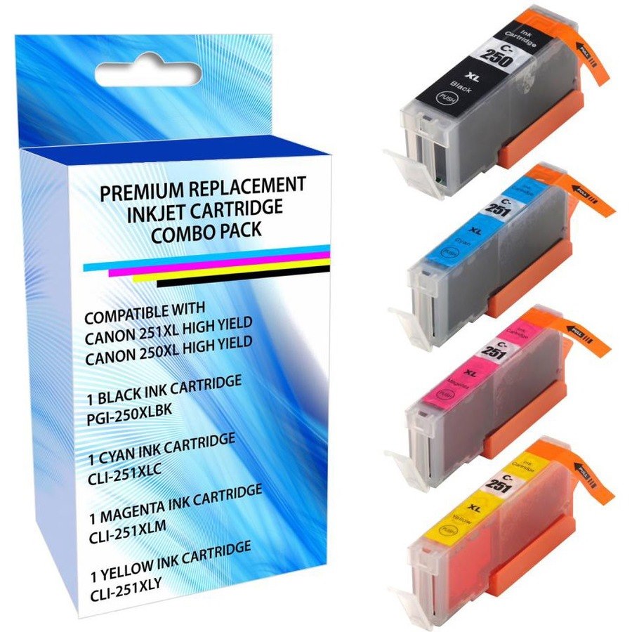 eReplacements 6513B004-ER Remanufactured High Yield Ink Cartridge Replacement for Canon 251XL Black/Cyan/Magenta/Yellow Black/Color Combo Pack
