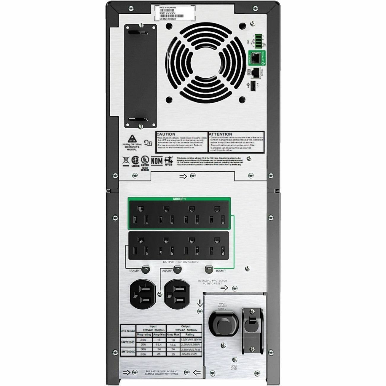 [TAA] APC Smart-UPS, Line Interactive, 3kVA, Tower, 120V, 8 NEMA 5-15R+2 NEMA 5-20R outlets, SmartConnect Port+SmartSlot, AVR, LCD, TAA