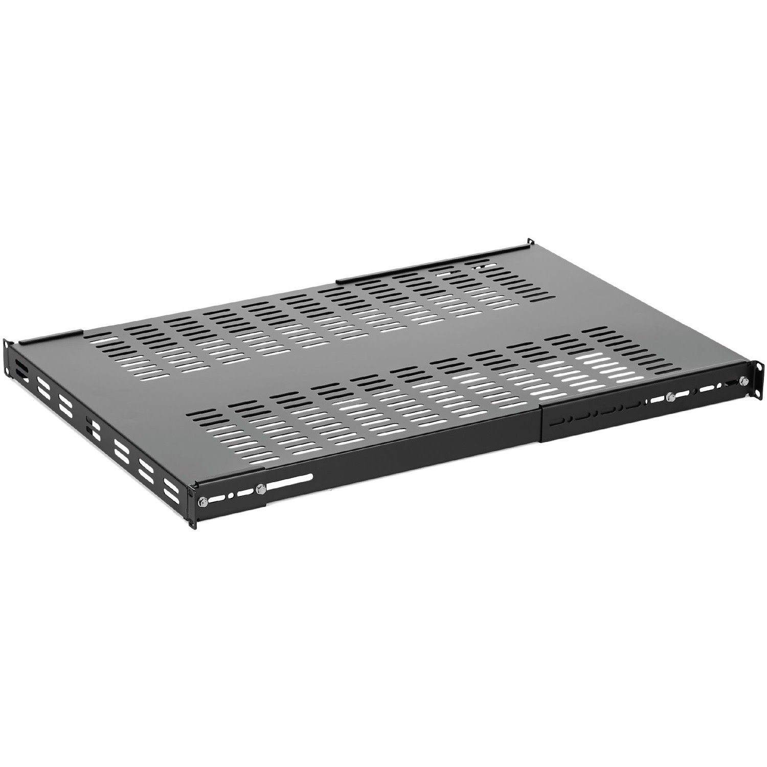 StarTech.com 1U 4-Post 19.5 to 38in Adjustable Mounting Depth Vented Rack Mount Shelf - Heavy Duty Fixed Rack Shelf - 330lbs / 150kg - 27.5in Deep