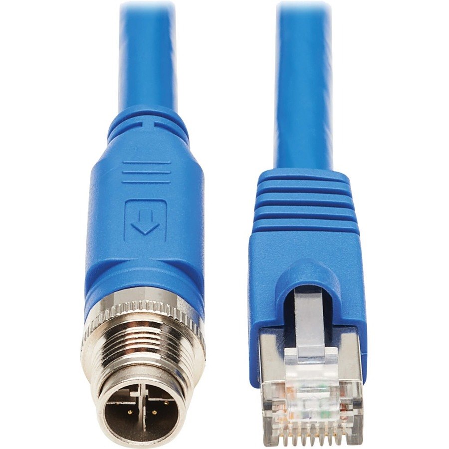 Eaton Tripp Lite Series M12 X-Code Cat6a 10G F/UTP CMR-LP Shielded Ethernet Cable (M12 M/RJ45 M), IP68, PoE, Blue, 5 m (16.4 ft.), TAA