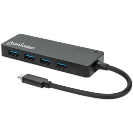 Manhattan USB-C Dock/Hub, Ports (4): USB-A (x4), 5 Gbps (USB 3.2 Gen1 aka USB 3.0), External Power Supply Not Needed, HB30CM4AB, SuperSpeed USB, Black, Three Year Warranty, Retail Box