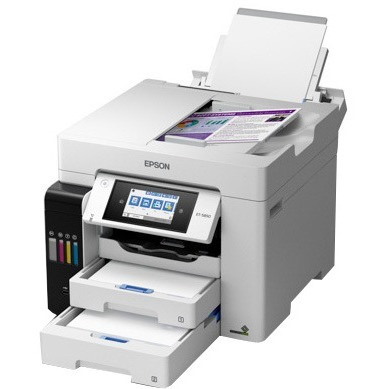 Epson ET-5850 Inkjet Multifunction Printer-Color-Copier/Fax/Scanner-4800x1200 dpi Print-Automatic Duplex Print-66000 Pages-550 sheets Input-1200 dpi Optical Scan-Color Fax-Wireless LAN-Epson Connect-Epson Email Print-Epson iPrint-Mopria