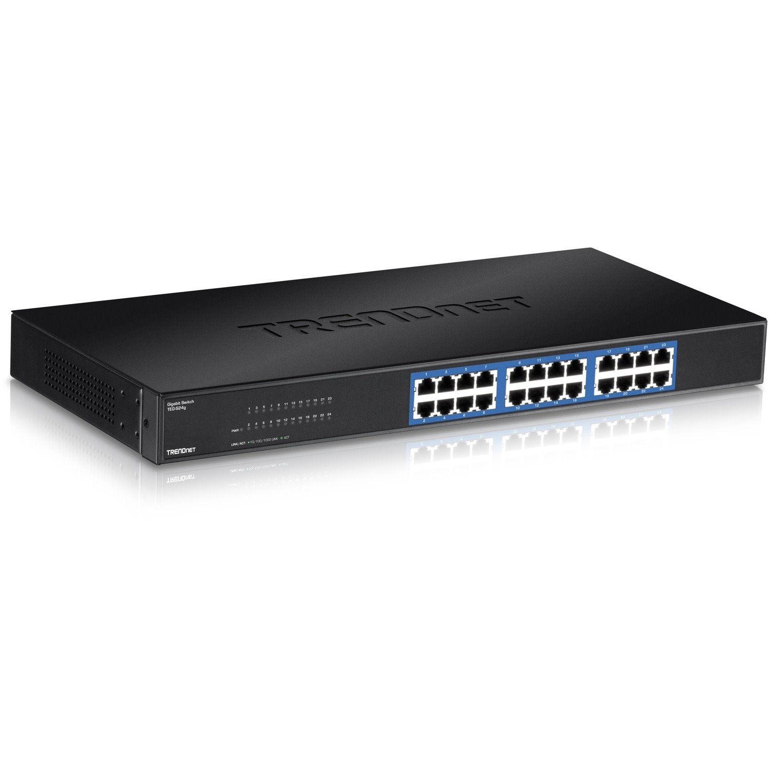 TRENDnet 24-Port Unmanaged Gigabit 10/100/1000 Mbps GREENnet Switch, 24 x Gigabit RJ-45 Ports, 48 Gbps Switch Fabric, Fanless, Metal Housing, Rack Mountable, Lifetime Protection, Black, TEG-S24G