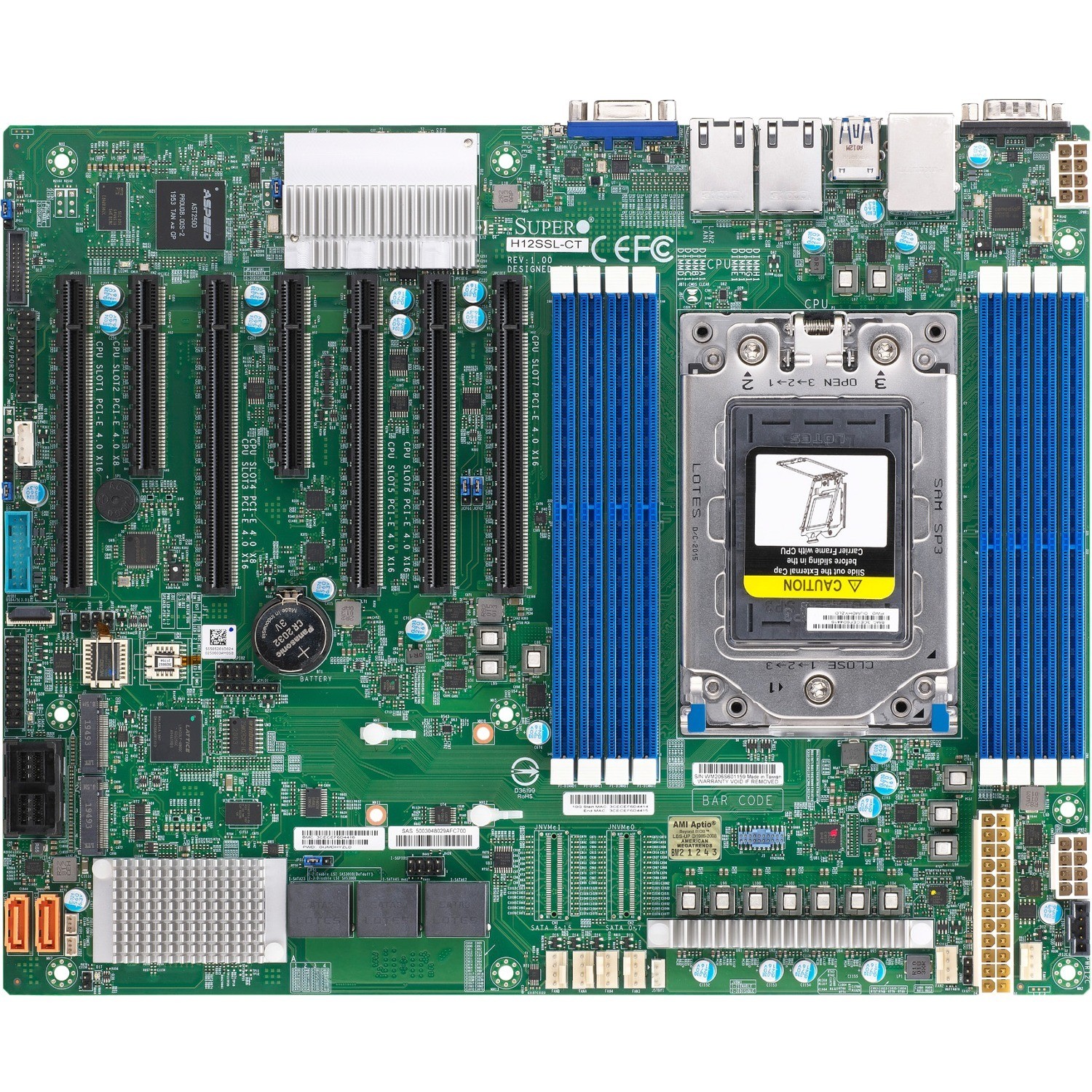 Supermicro H12SSL-CT Server moederbord - AMD chipset - Socket SP3 - ATX