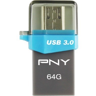 PNY Duo-Link OU3 64 GB USB 3.0, Micro USB Flash Drive - Grey