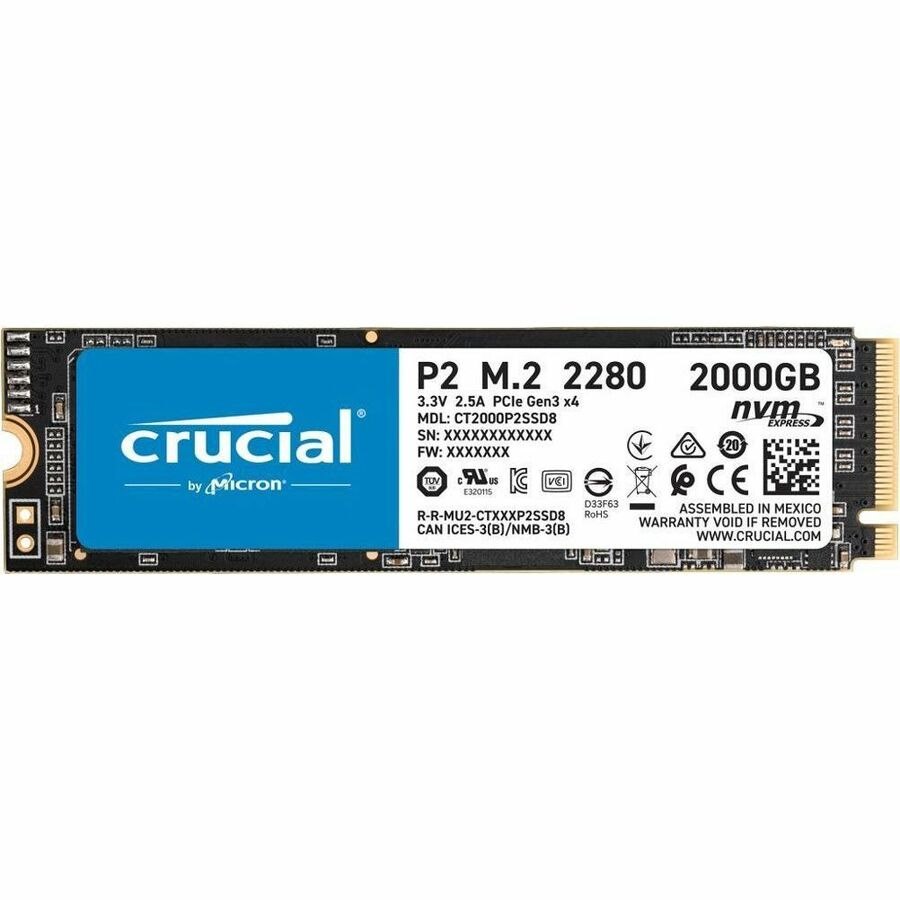 CRUCIAL/MICRON - IMSOURCING P2 CT2000P2SSD8 2 TB Solid State Drive - M.2 2280 Internal - PCI Express NVMe (PCI Express NVMe 3.0 x4)