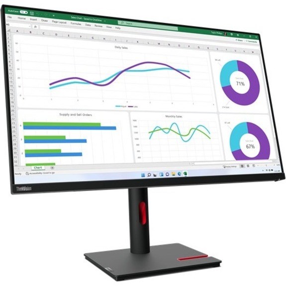 Lenovo ThinkVision T32h-30 32" Class Webcam WQHD LED Monitor - 16:9 - Raven Black