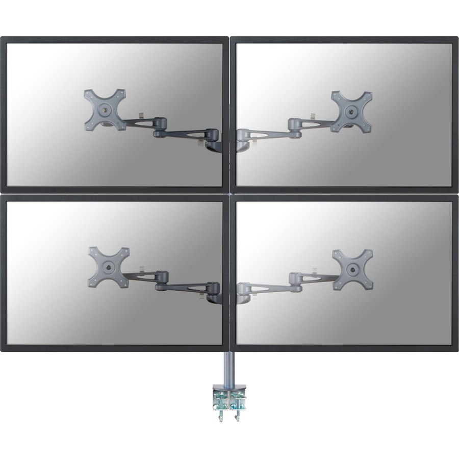 Newstar Tilt/Turn/Rotate Quad Desk Mount (clamp) for four 10-27" Monitor Screens, Height Adjustable - Silver