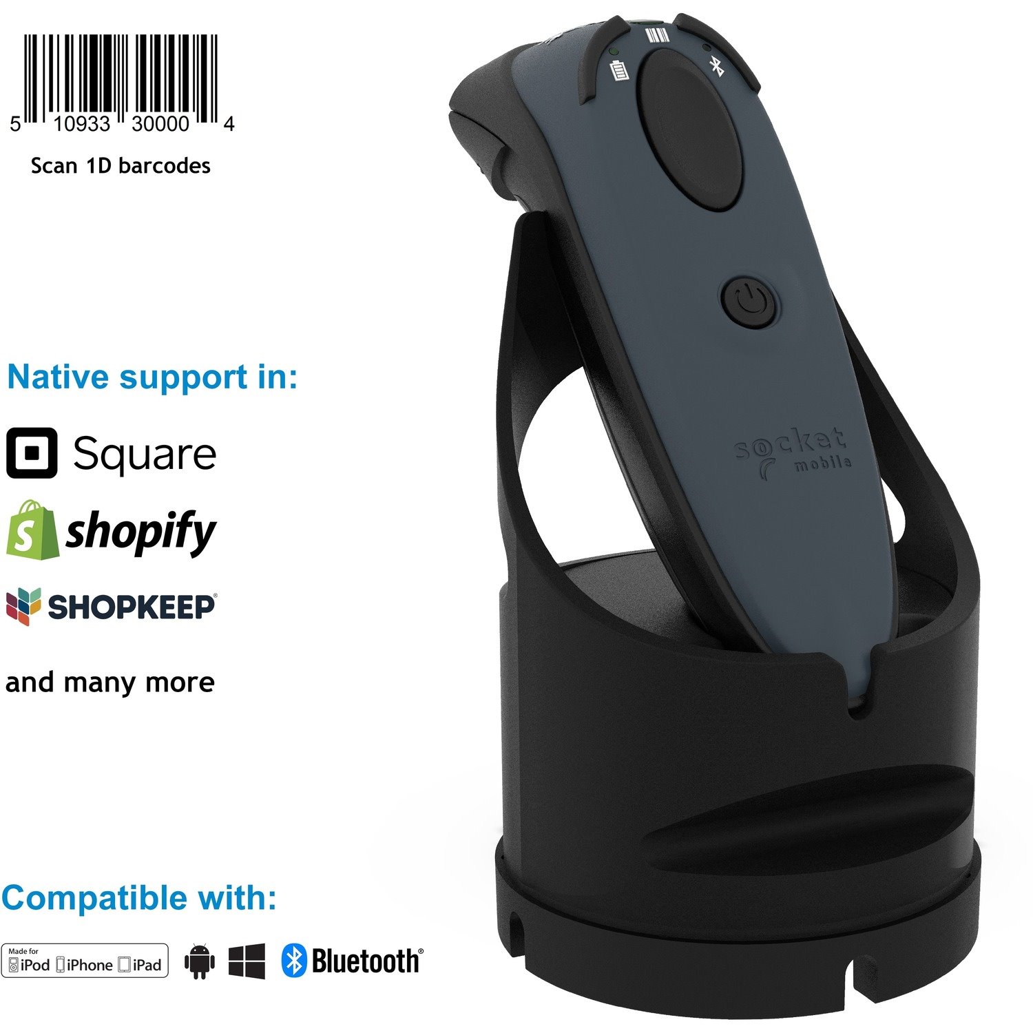 Socket Mobile DuraScan D730 Handheld Barcode Scanner - Wireless Connectivity - Grey