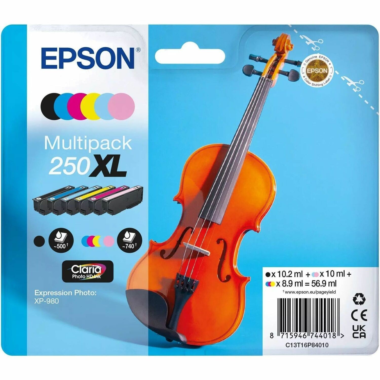 Epson Claria Photo HD 250XL Original XL Yield Inkjet Ink Cartridge - Multi-pack - Black, Colour - 6 / Pack