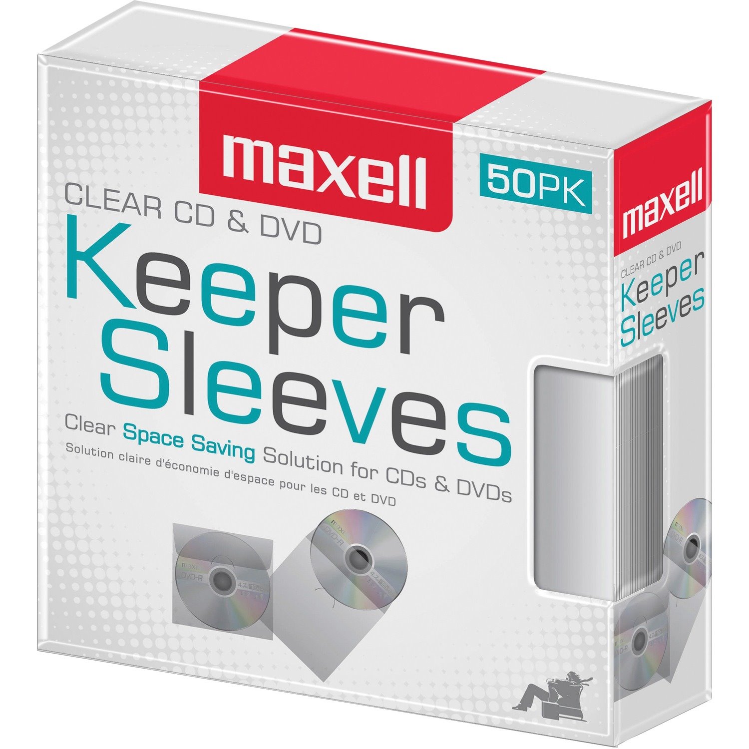 Maxell CD/DVD Keeper Sleeves - Clear (50 Pack)