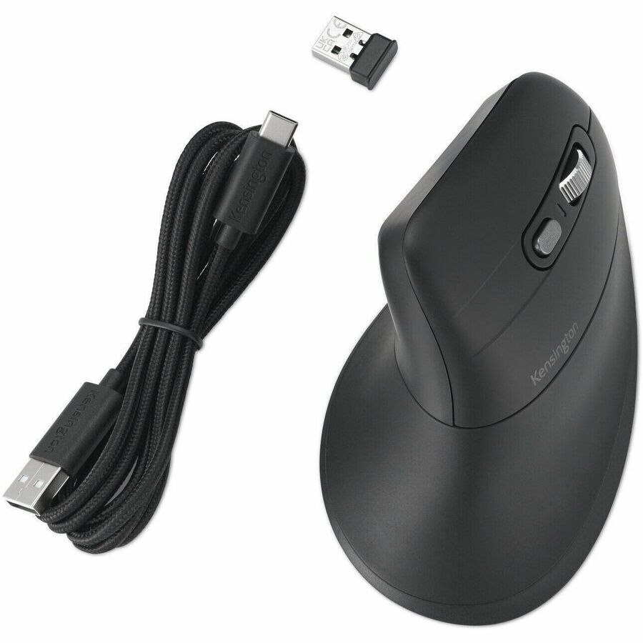 Kensington Pro Fit Ergo MY630 EQ Full-size Mouse - Bluetooth/Radio Frequency - USB Type A - 5 Programmable Button(s) - Black