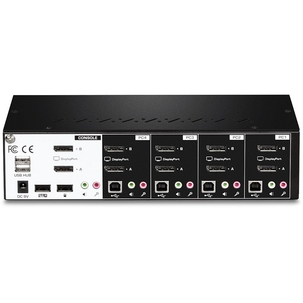 TRENDnet 4-Port Dual Monitor DisplayPort KVM Switch With Audio, 2-Port USB 2.0 Hub, 4K UHD Resolution Up To 3840 x 2160, Connect 4 DisplayPort Monitors, Dual Monitor 4 Port KVM Switch, Black, TK-440DP