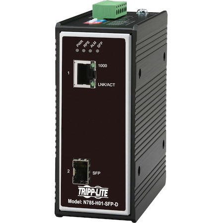 Eaton Tripp Lite Series Industrial Gigabit Fiber to Ethernet Media Converter, 10/100/1000 Mbps, RJ45/SFP, -40° to 75°C, DC Power, TAA