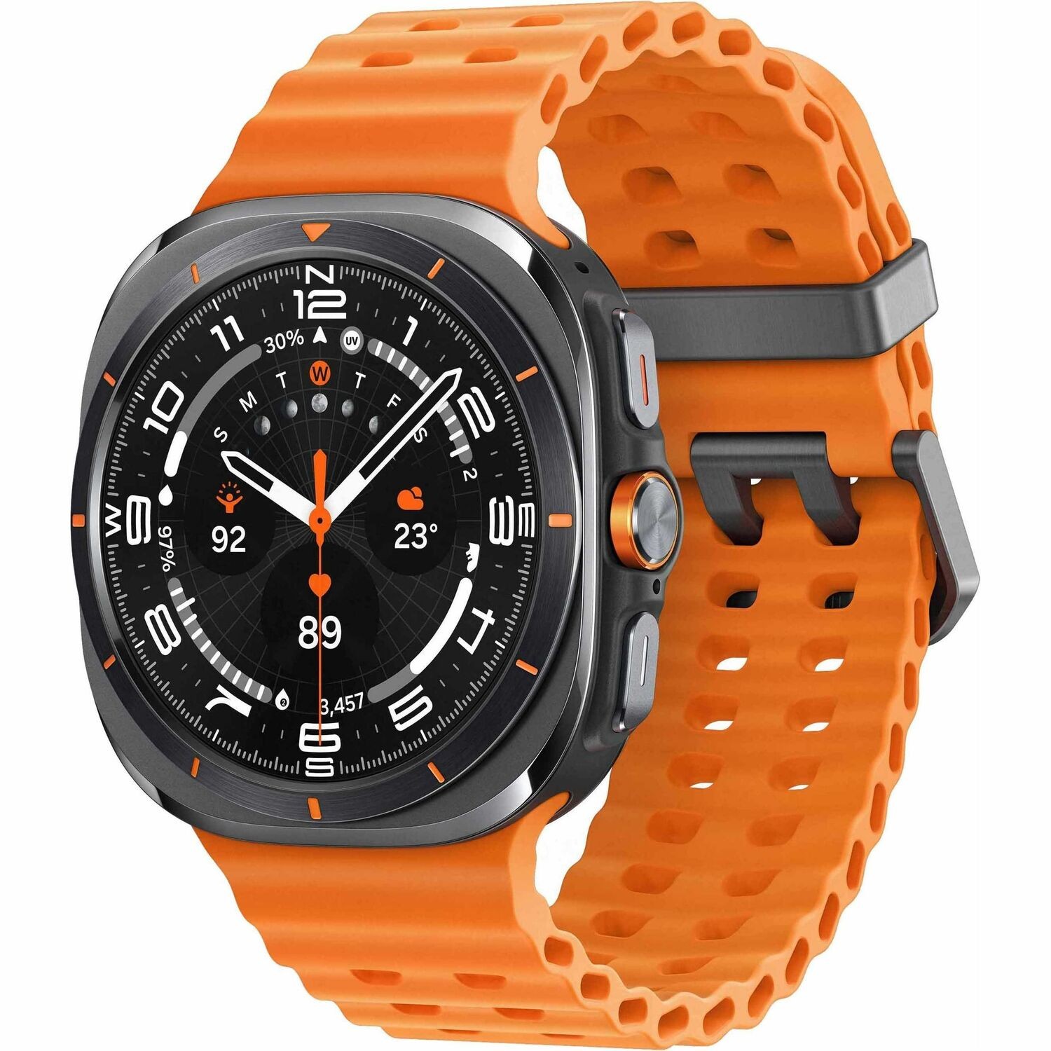 Samsung Galaxy Watch Ultra SM-L705F Smart Watch - 47.40 mm Case Height - 47.10 mm Case Width - Titanium Grey Body Color - Orange Band Color - Wireless LAN - 4G - LTE