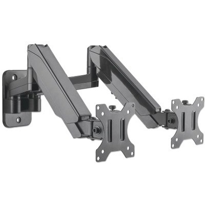 TV & Monitor Mount, Wall, Full Motion (Gas Spring), 2 screens, Screen Sizes: 17-32" , Black, Dual Screen, VESA 75x75 to 100x100mm, Max 8kg (each), Tilt & Swivel with 3 Pivots, Lifetime Warranty