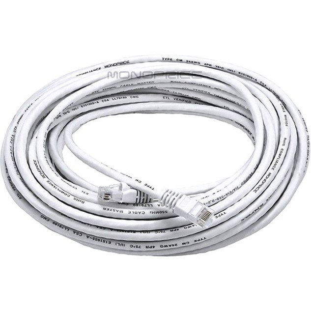 Monoprice 50FT 24AWG Cat5e 350MHz UTP Bare Copper Ethernet Network Cable - White