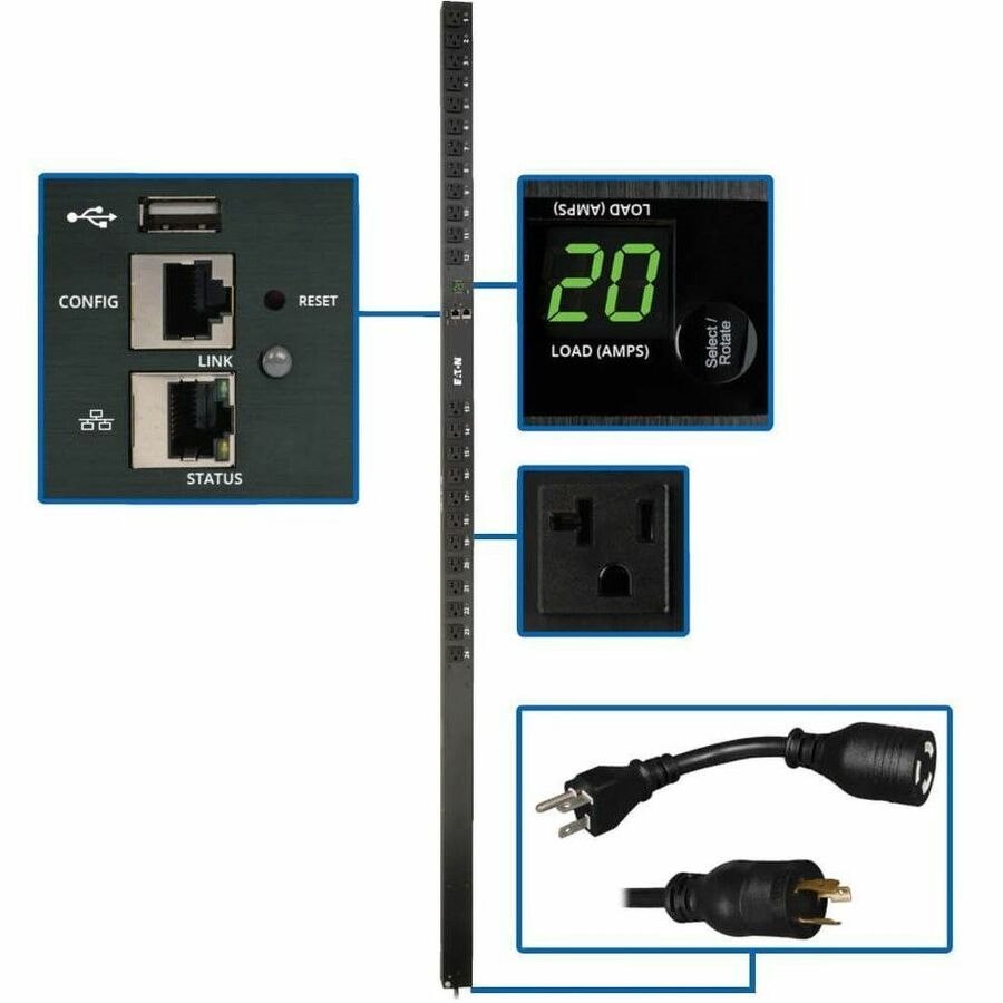 Eaton 1.9kW Single-Phase Switched PDU - LX Interface, 120V Outlets (24 5-15/20R), 10 ft. (3.05 m) Cord with L5-20P, 0U, TAA