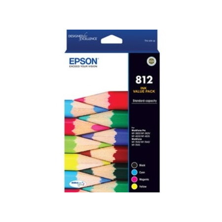 Epson DURABrite Ultra 812 Original Standard Yield Inkjet Ink Cartridge - Value Pack - Black, Cyan, Magenta, Yellow - 4 / Pack