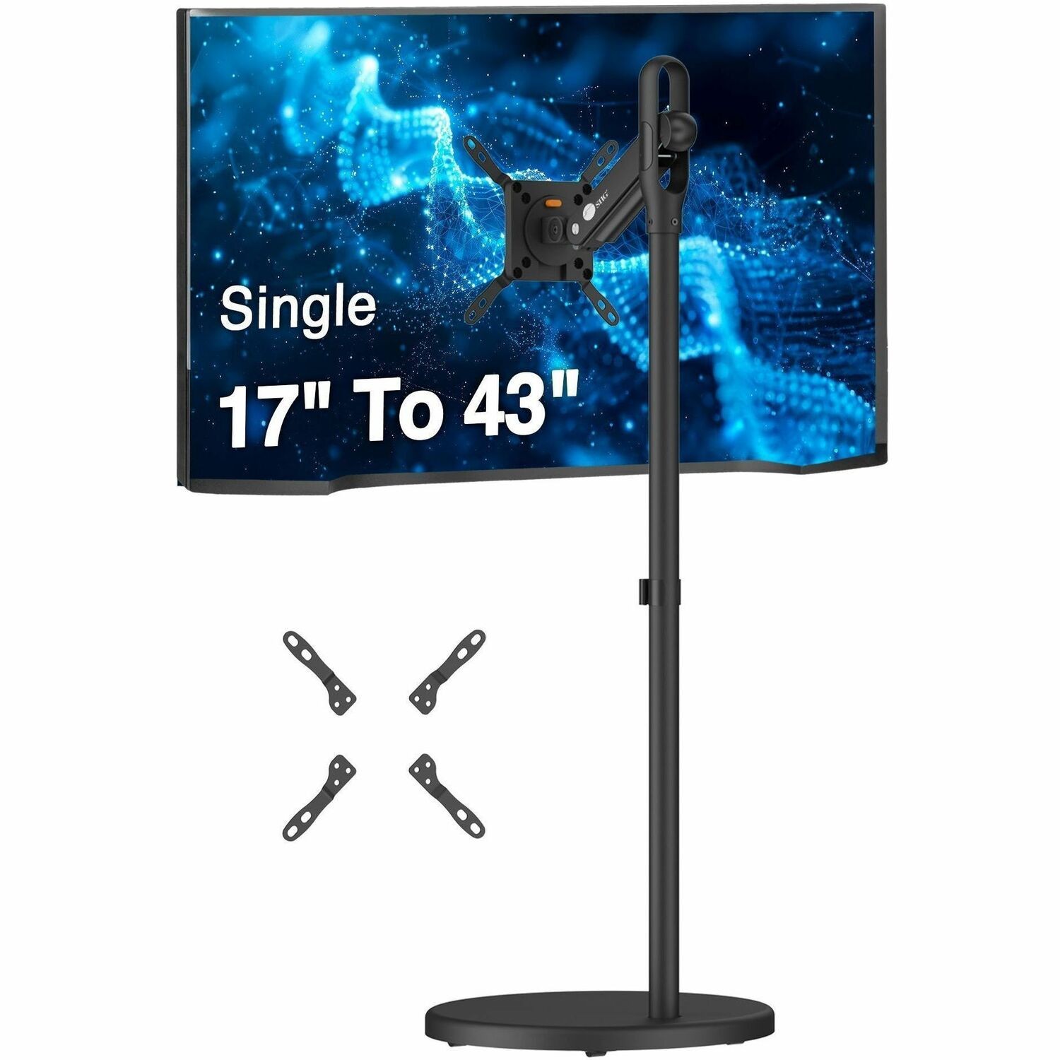 SIIG Single 43" Portable Monitor Arm TV Rolling Stand- Black - Fits17"-43" Screens, up to 22 lbs