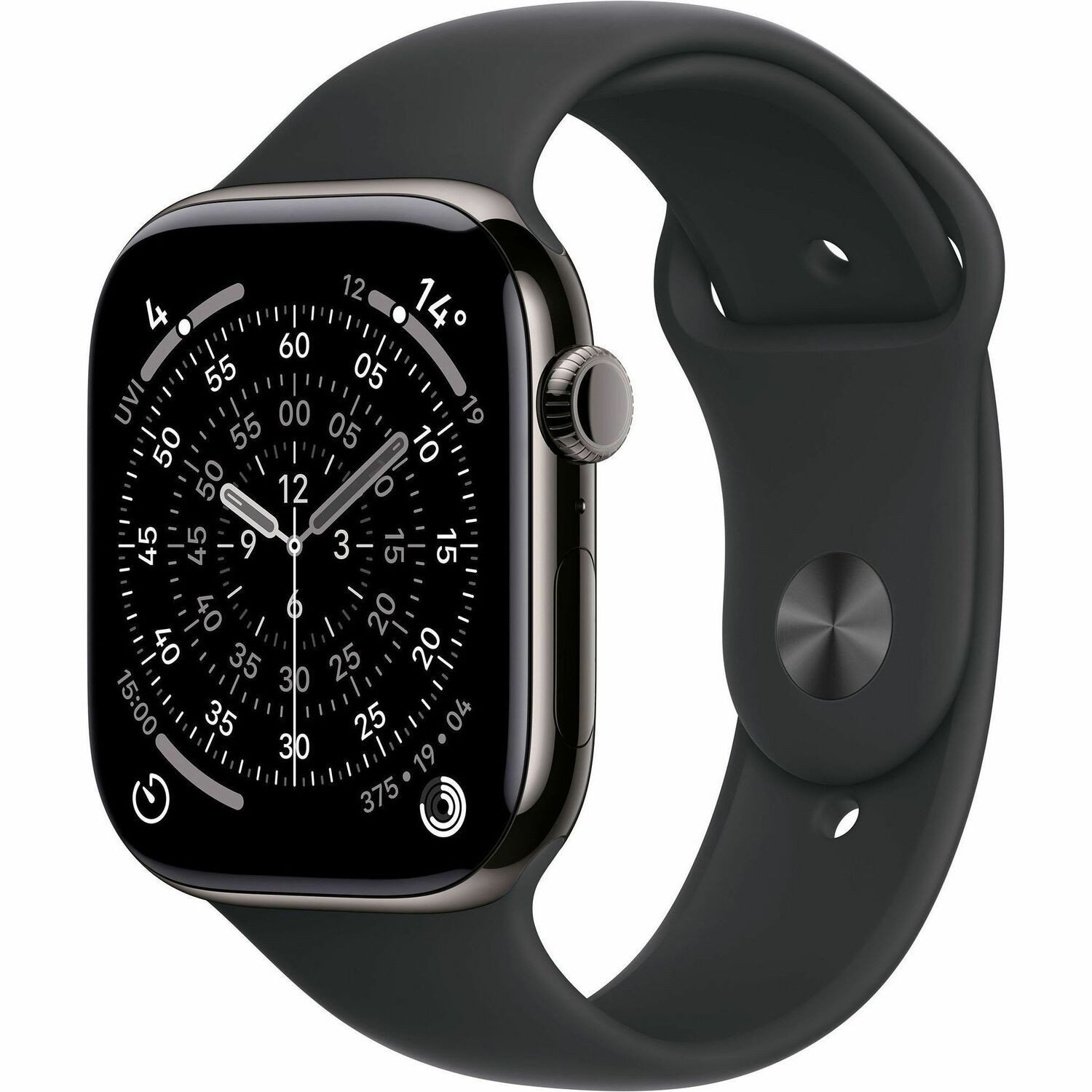 Apple Watch Series 11 Smart Watch - Slate Case Color - Black Band Color - Titanium Case Material - Rubber Band Material - Wireless LAN - 4G - LTE
