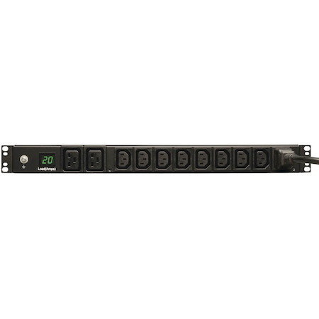Eaton Tripp Lite Series 3.7kW Single-Phase Local Metered PDU, 208/230V (8 C13 & 2 C19), C20 / L6-20P Adapter, 12 ft. (3.66 m) Cord, 1U Rack-Mount, TAA