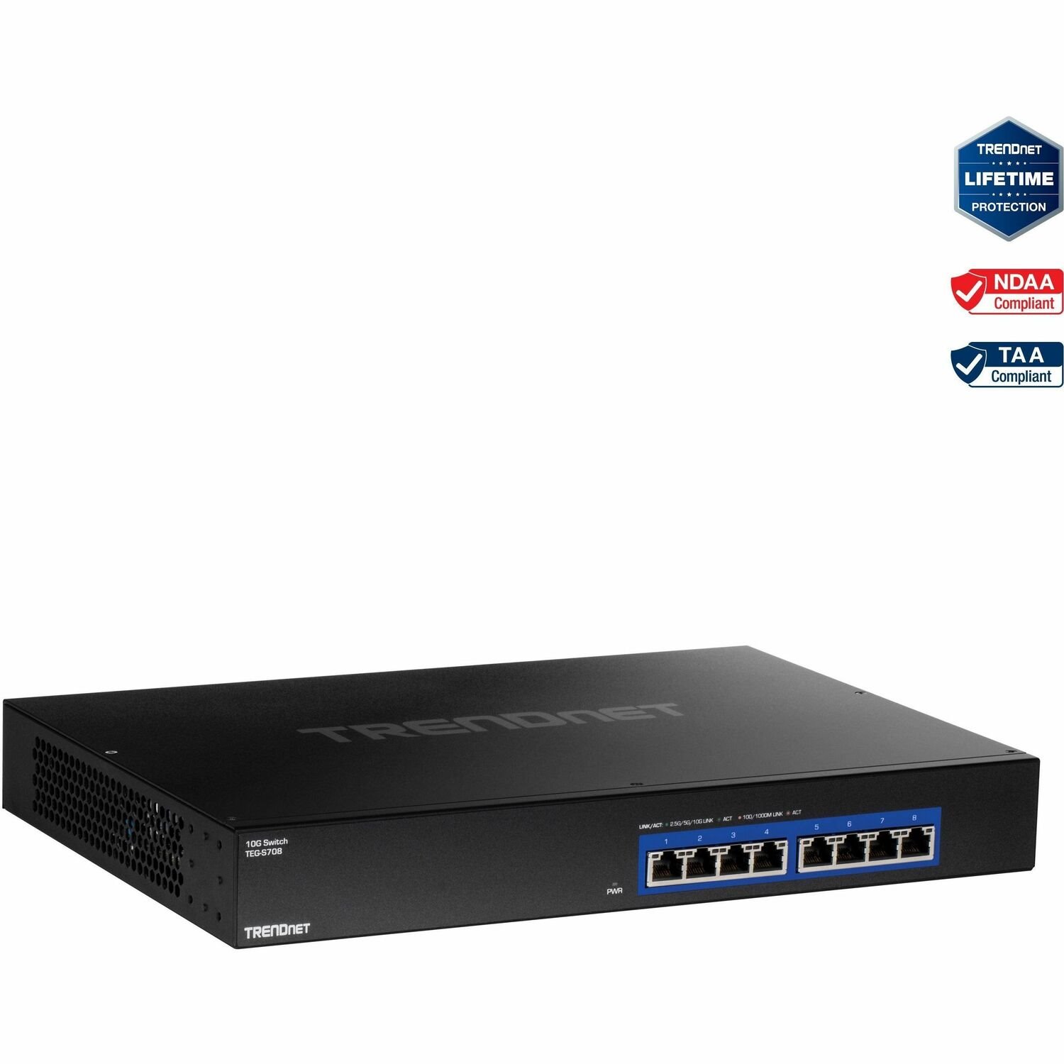 TRENDnet TEG-S708 8 Ports Ethernet Switch - 10 Gigabit Ethernet, 5 Gigabit Ethernet, 2.5 Gigabit Ethernet - 10GBase-T, 5GBase-T, 2.5GBase-T - TAA Compliant