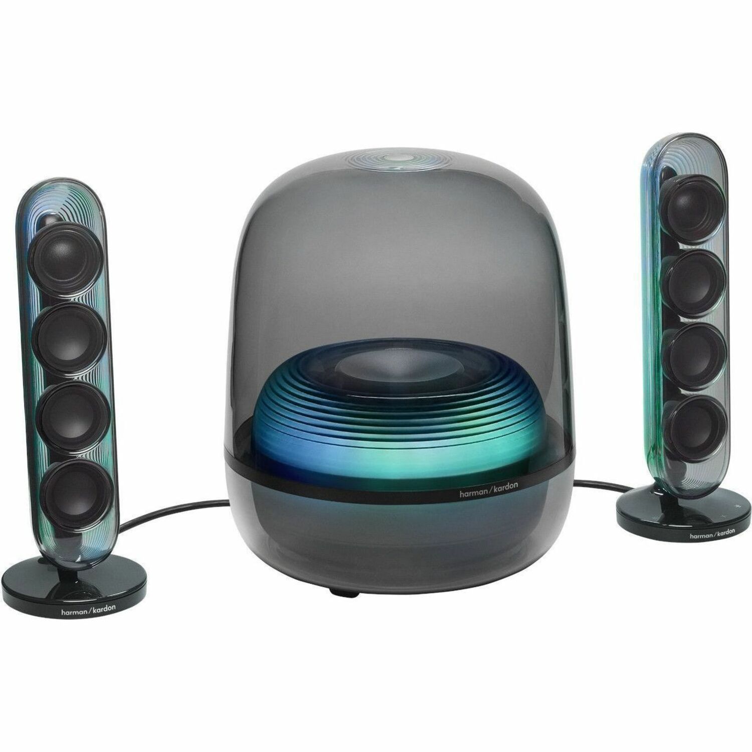 Harman Kardon SoundSticks 5 190W Bluetooth Wireless 2.1 Speaker System - Black Iconic Transparent Design - 5.25" Subwoofer - Aura Lights - Hdmi Arc + 3.5MM + Auracast Bluetooth Connectivity - Compati