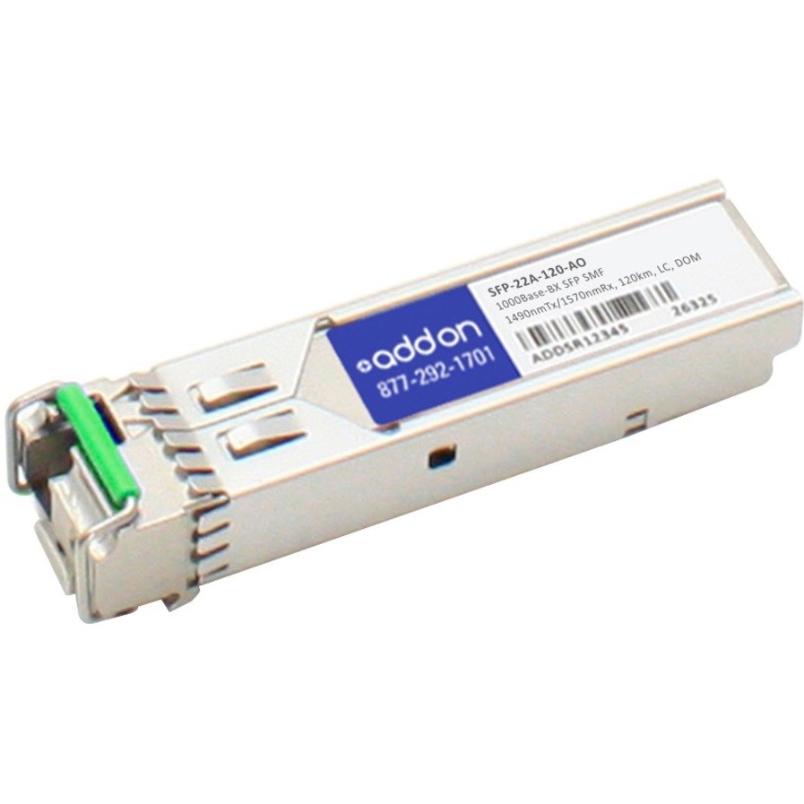 AddOn Rad SFP-22A-120 Compatible TAA Compliant 1000Base-BX SFP Transceiver (SMF, 1490nmTx/1570nmRx, 120km, LC, DOM)