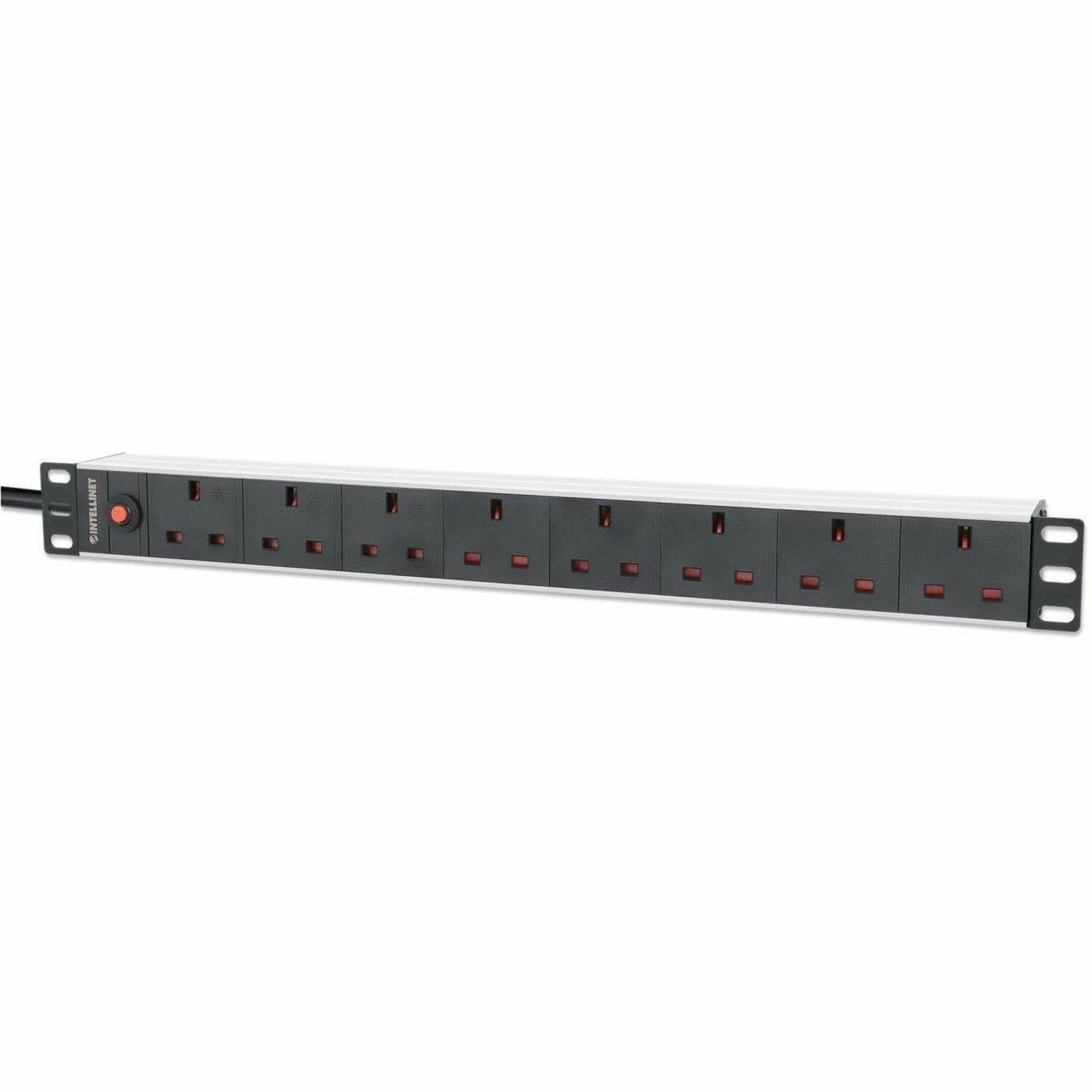 19" 1U PDU 7-way UK, Overload Protection, Rackmount, Power Distribution Unit, UK 3-pin outlets, 3m power cord, output