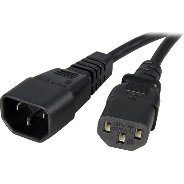 StarTech.com 1m (3ft) Power Extension Cord, C14 to C13, 10A 125V, 18AWG, Computer Power Cord Extension, Power Supply Extension Cable