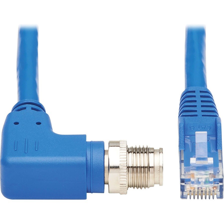 Eaton Tripp Lite Series M12 X-Code Cat6 1G UTP CMR-LP Ethernet Cable (Right-Angle M12 M/RJ45 M), IP68, PoE, Blue, 5 m (16.4 ft.), TAA