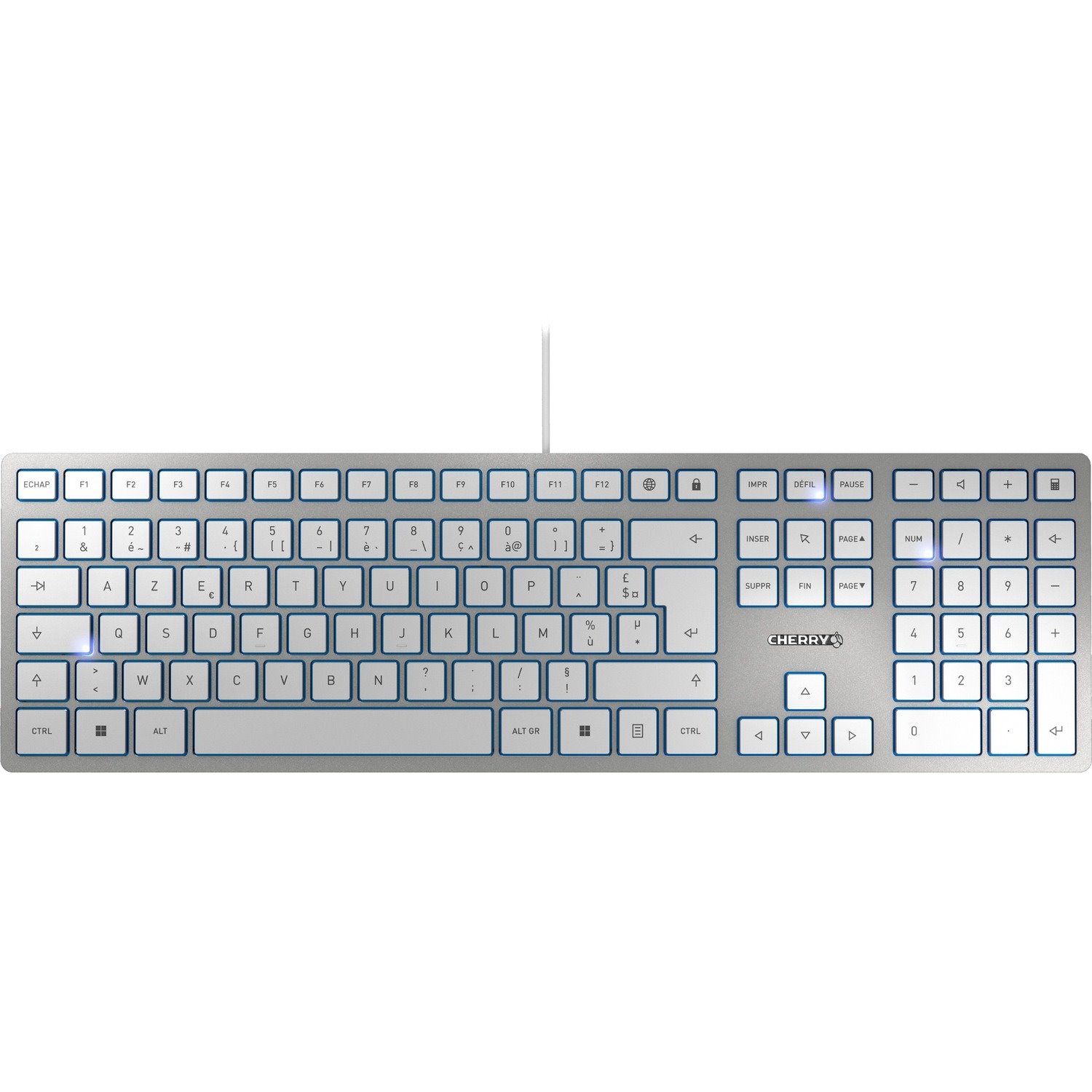 CHERRY KC 6000 Slim Rugged Keyboard - Cable Connectivity - USB Interface - French - AZERTY Layout - Silver