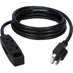 QVS 3-Outlet 3-Prong 15ft Power Extension Cord - NEMA 5-15P - 3 x NEMA 5-15R - 15 ft Cord - 13 A Current - 120 V AC Voltage - 1625 W - Wall Mountable - Black