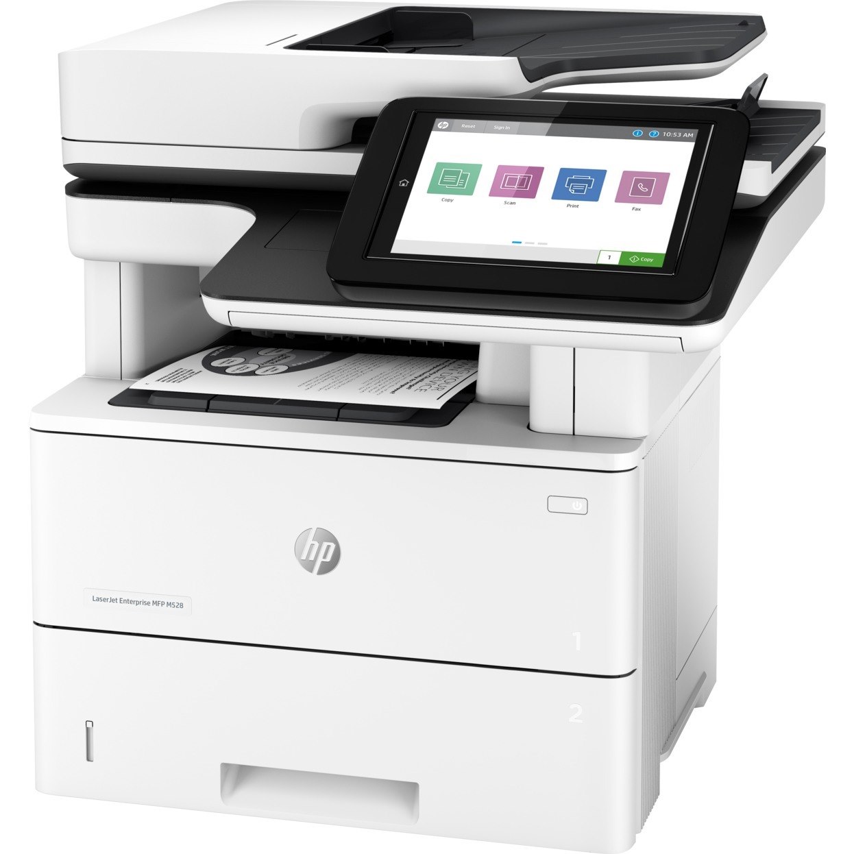 HP LaserJet M528 M528dn Laser Multifunction Printer-Monochrome-Copier/Scanner-43 ppm Mono Print-1200x1200 Print-Automatic Duplex Print-150000 Pages Monthly-650 sheets Input-Color Scanner-600 Optical Scan-Gigabit Ethernet