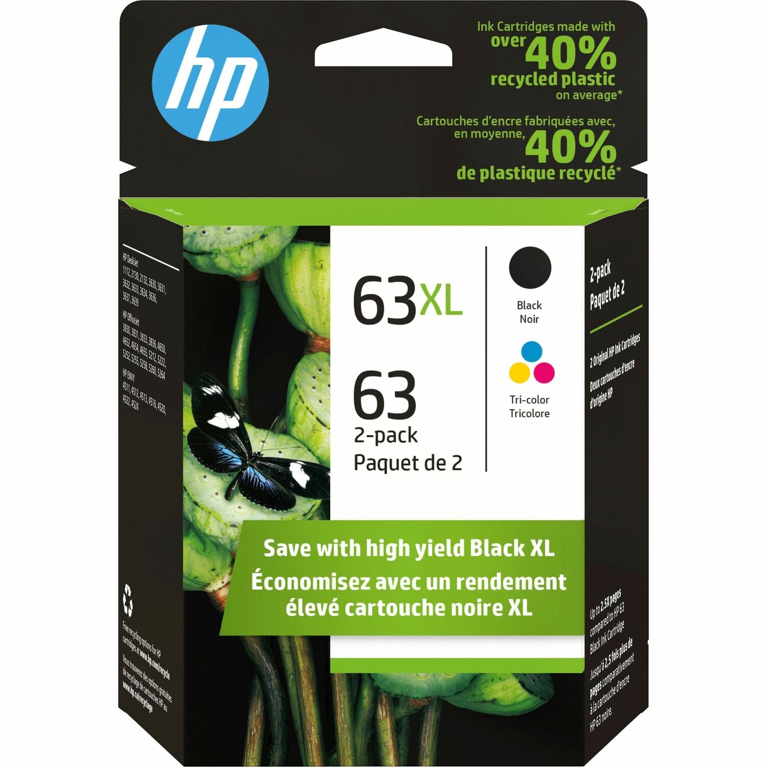 HPE Sourcing 63 Original Inkjet Ink Cartridge - Black, Tri-color - 2 / Pack