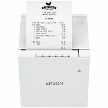 Epson OmniLink TM-m30III Desktop Direct Thermal Printer - Monochrome - Receipt Print - Fast Ethernet - USB - USB Host - Bluetooth 5.0 - IEEE 802.11a/ac/b/g/n Wireless LAN - With Cutter - White