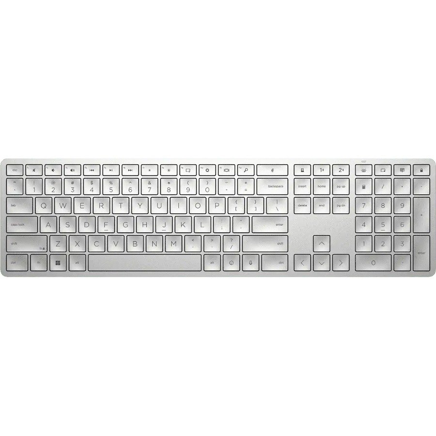 HP 970 Keyboard - Wireless Connectivity - USB Type A, USB Type C, USB Interface - Silver